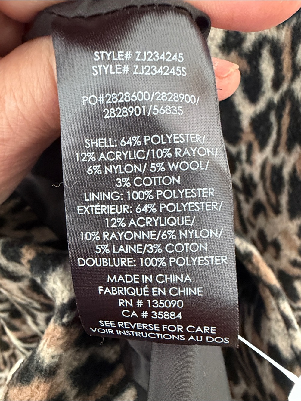 Z Supply Leopard Print Long Coat Black & Tan Car Coat Medium - Picture 7 of 8